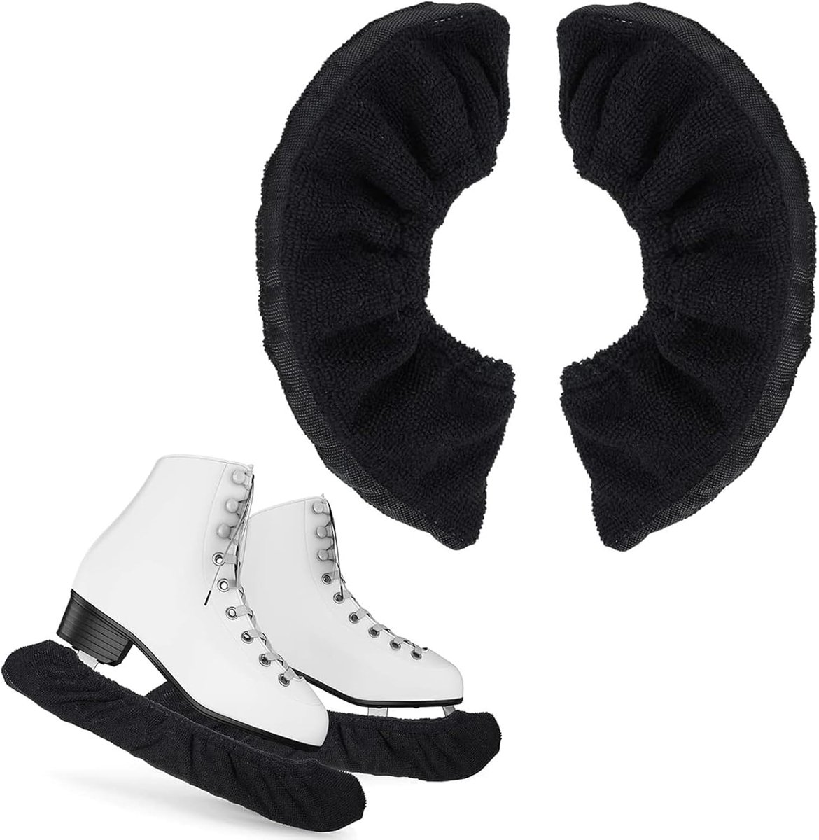 Schaatbeschermer, 2 paar, verstelbare schaatsbeschermers, geschikt voor ijshockey, schaatsen, schaatsen, schaatsen en kunstschaatsen, geschikt voor kinderen en volwassenen (zwart + wit)