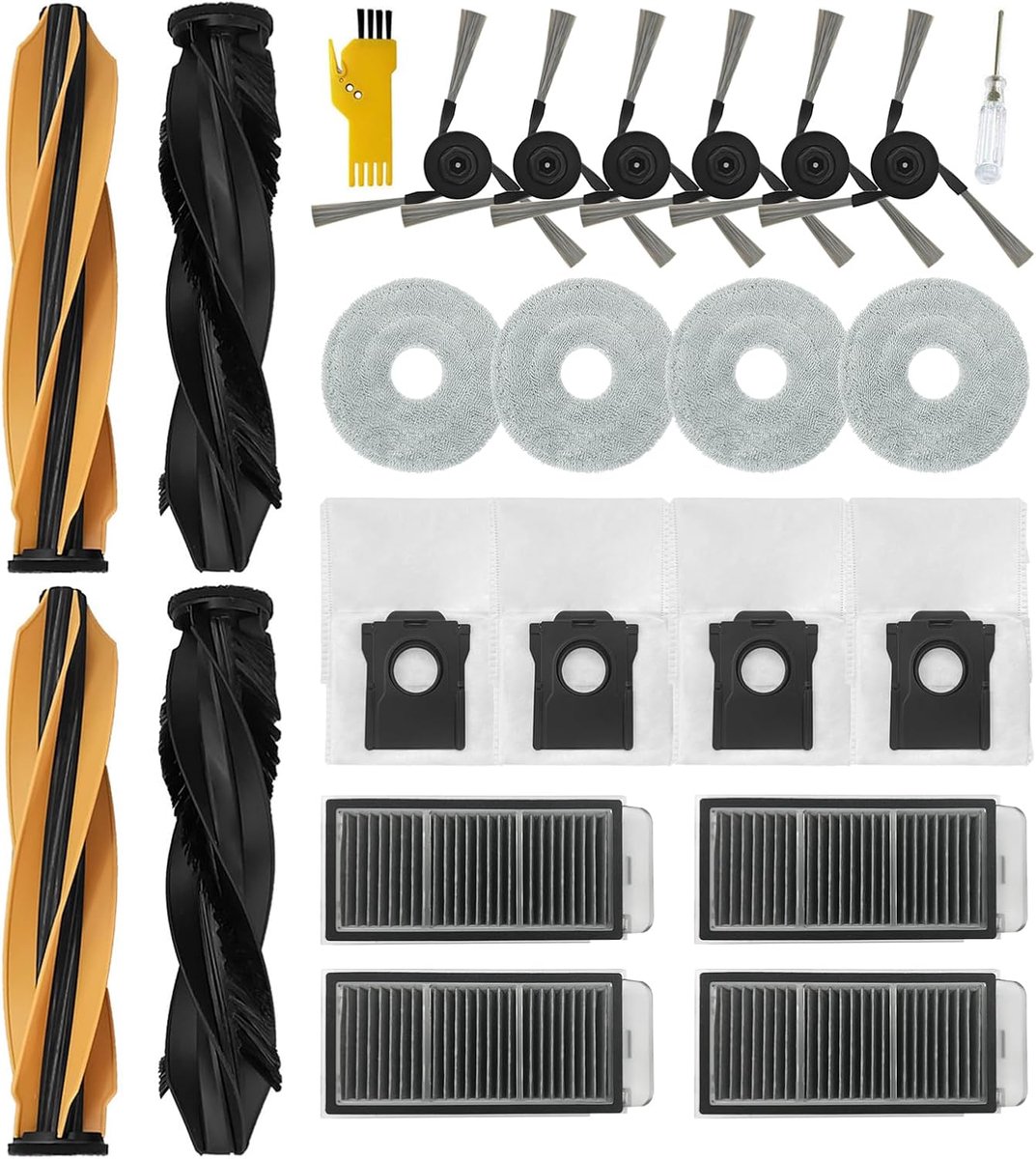 Reserveonderdelen voor dreame X50 Ultra Complete / L40s Pro Ultra/Mova V50 Ultra Complete 2 hoofdborstelsets 4 filters 6 zijborstels 4 doeken 4 zakken