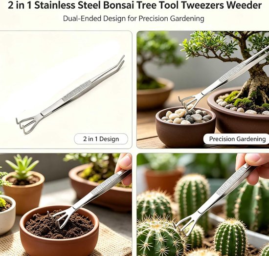 Bonsai Wortelhark, Rvs Prong Bonsai Gereedschap 2 in 1 Bonsai Boom Tool Pincet met Ergonomisch Handvat voor Outdoor — afbeelding 3