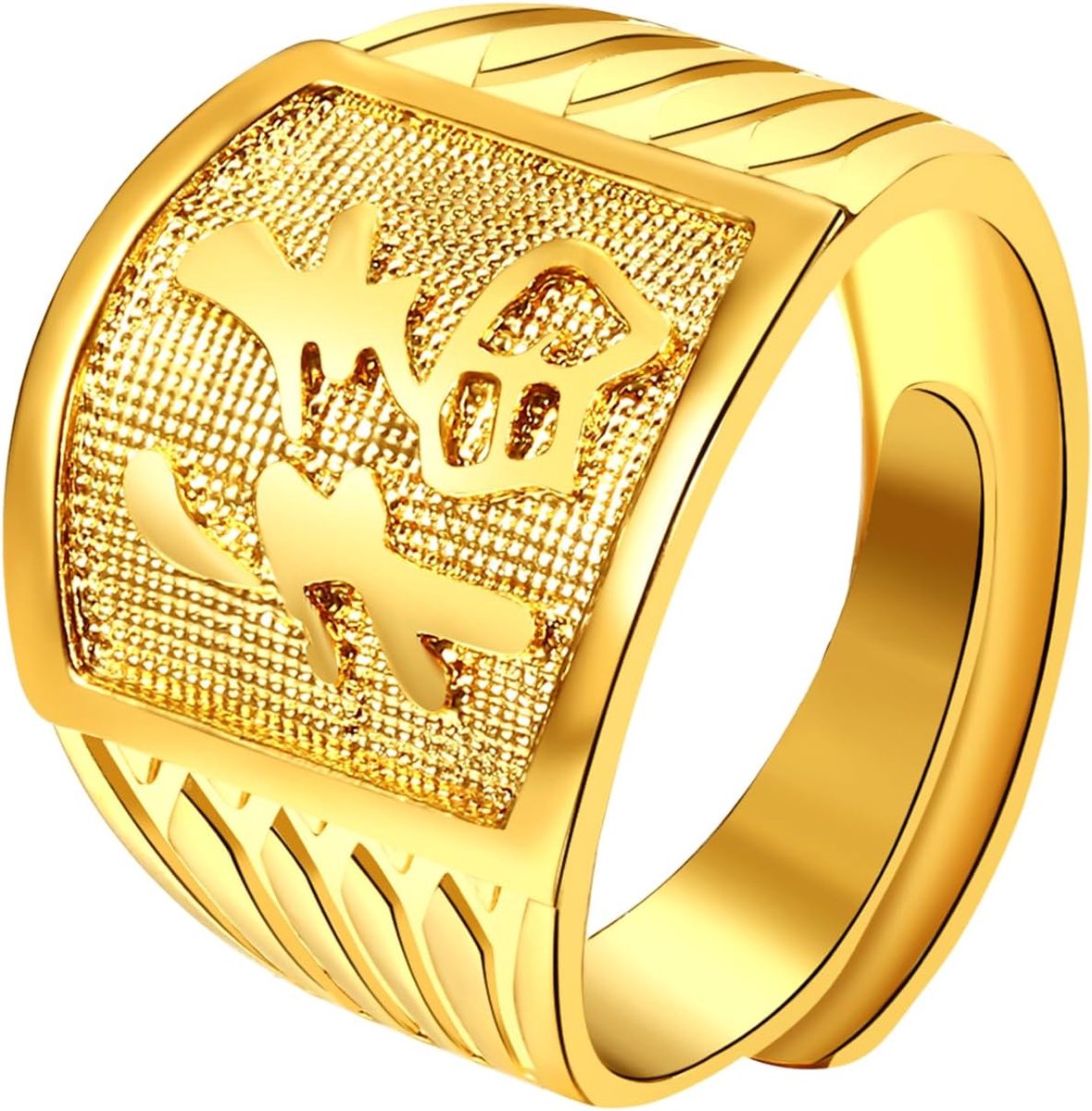 3 Stuks Gouden All Well Mannelijke Ring in 18 K 18 Karaat Goud Authentieke Gouden Kanji Rich Luck Rijkdom Verstelbare Size Gift
