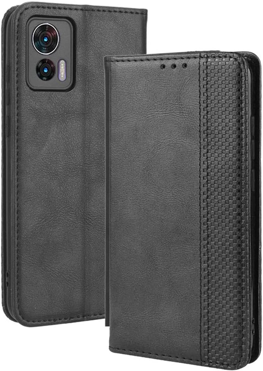Hoesje voor de Motorola Moto Edge 30 neo/Edge 30 Lite, premium PU-lederen portemonneehoesje met flipcase, telefoonhoesje met TPU-binnenkant, kaarthouder multifunctioneel hoesje. Zwart