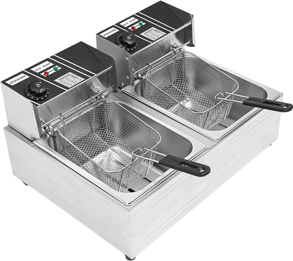 Elektrische Frituurpan - Dubbele Frituur - Professioneel Frituren - Snelle Verwarming - 2 x 6L - Zilver