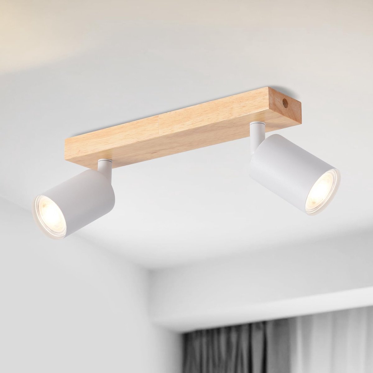 Industriële wandlampen, witte houten plafondlamp, verlichtingsarmaturen plafonds, verstelbare plafondspots, 2-weg keuken schijnwerper, woonkamer verlichting (lampen niet inbegrepen)