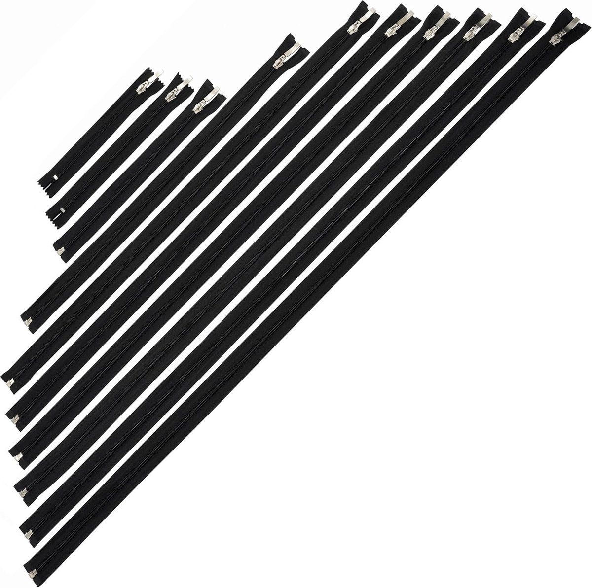 - Set van 10 spiraalritsen Nr. 5 : 8 deelbaar (25, 45, 60, 65, 70, 75, 80, 85 cm) + 2 niet-deelbaar (16, 20 cm) | zwart met decoratieve trekkers