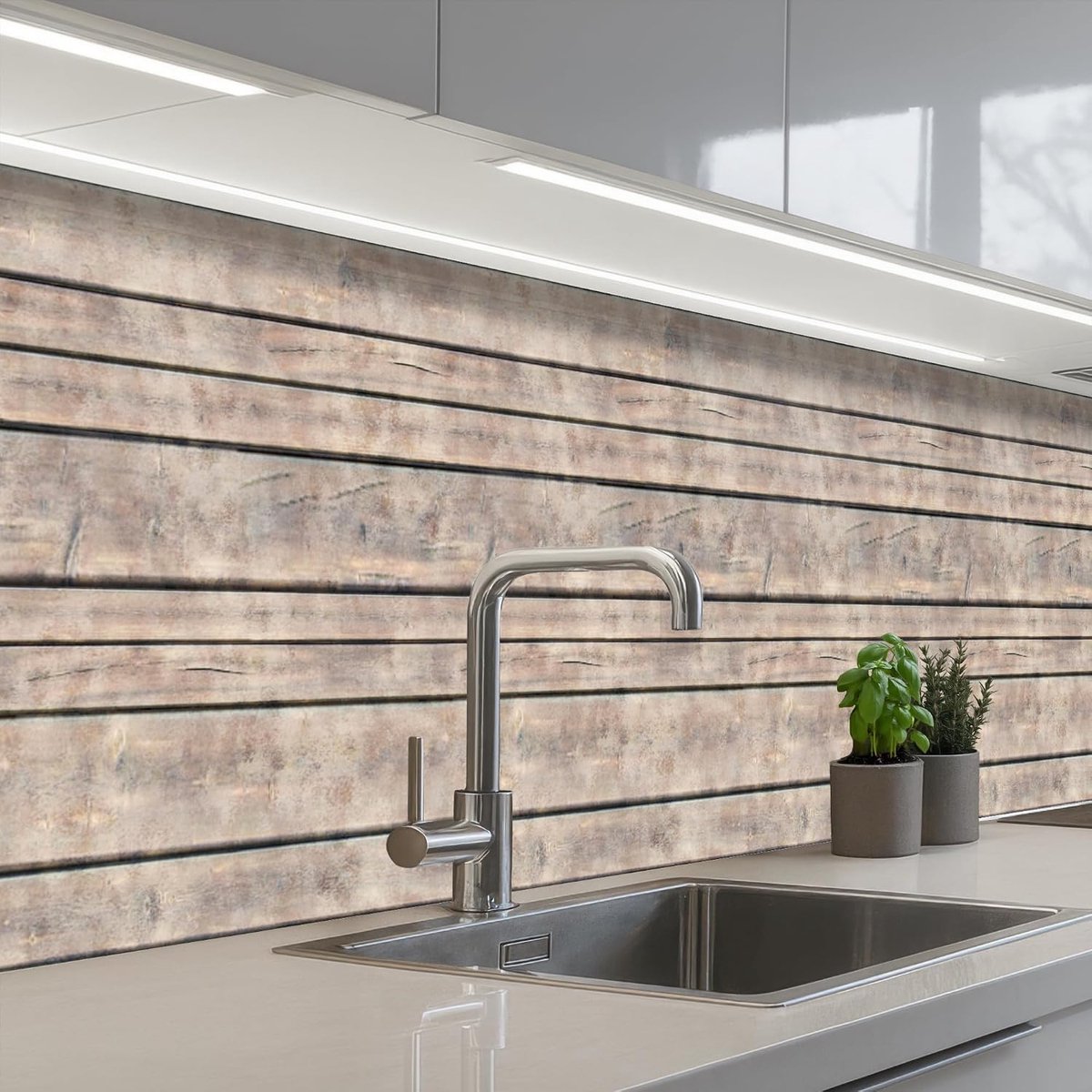 Keukenachterwand 60x350 cm zelfklevend keuken decoratie accessories home kitchen spatscherm Brocante - Patronen - Hout - Planken