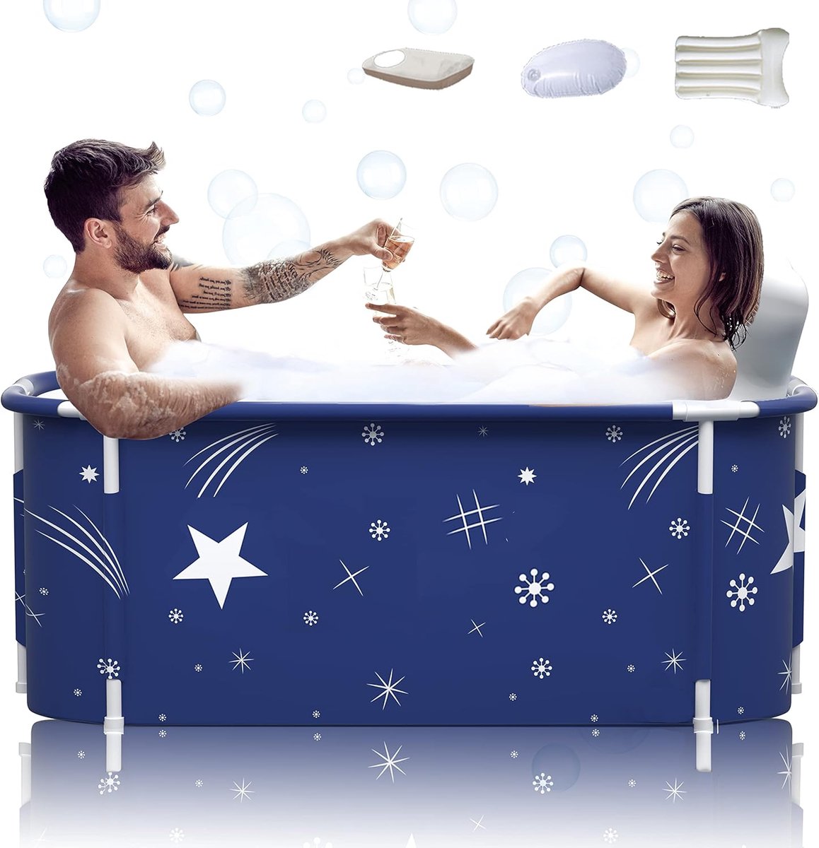 140 cm draagbare opvouwbare badkuip voor 2 personen, grote familie SPA, efficiënte temperatuurverandering, 140 cm x 60 cm x 55 cm (sterstijl)