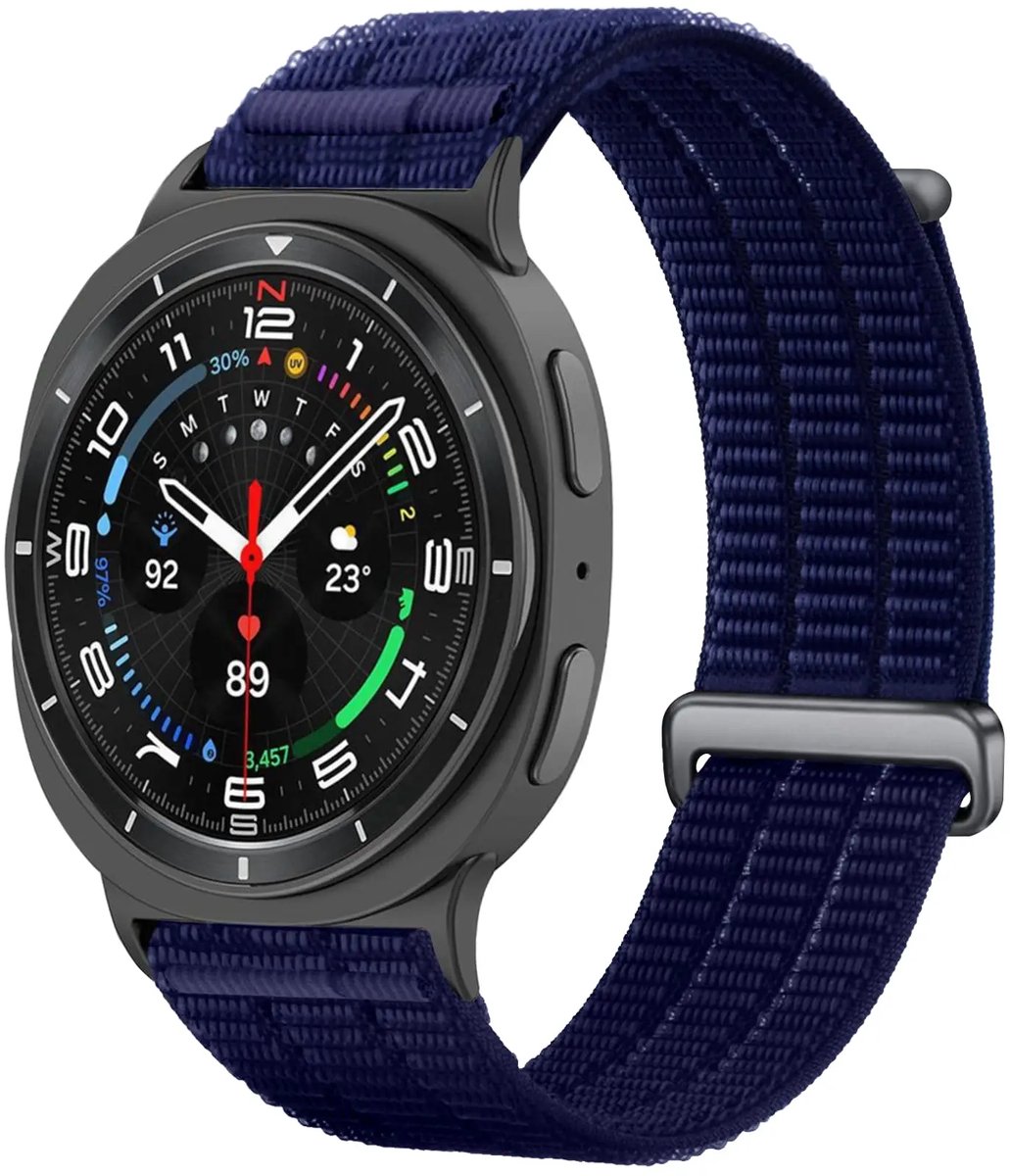 Strap-it Nylon 'Air' bandje geschikt voor Samsung Galaxy Watch 9 (40/44mm) / Watch 8 (40/44mm) / Classic (46mm) - Donkerblauw