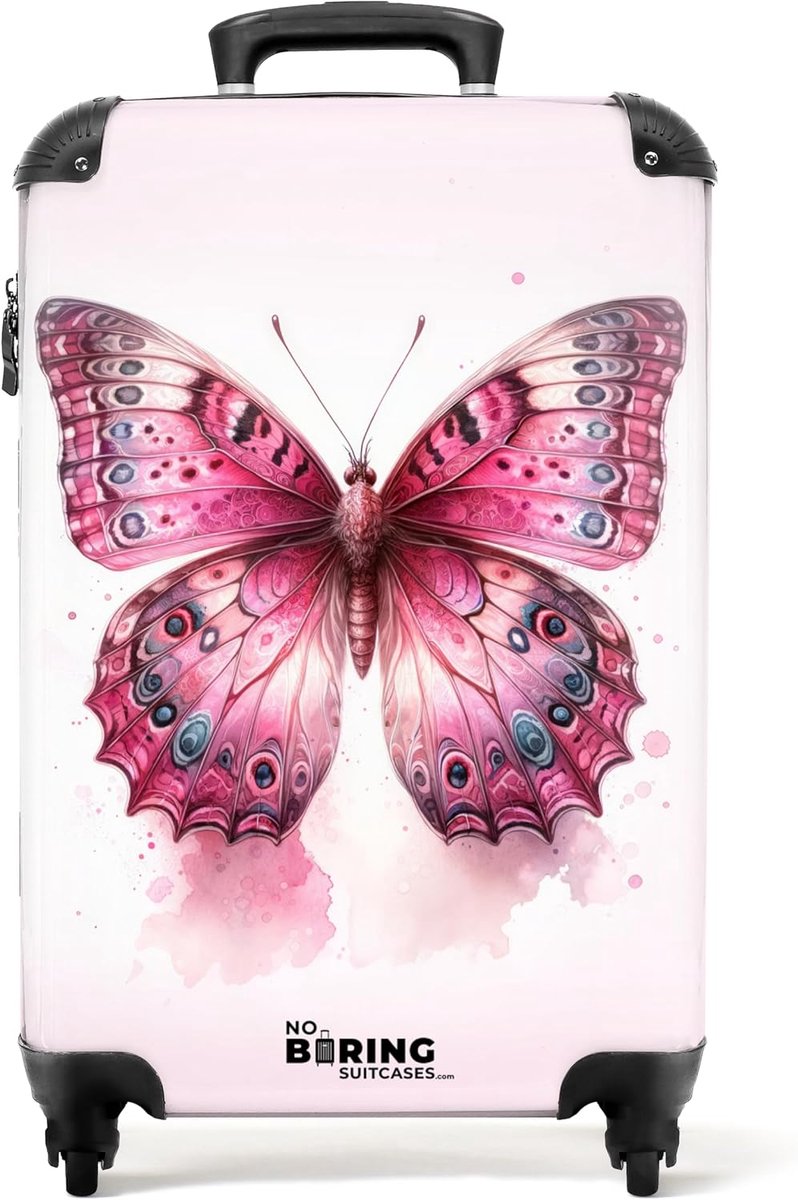 Handbagage koffer 55x40x20 cm - Lichtgewicht met wielen - Roze vlinder - Ideaal voor kinderen - ShopVlot