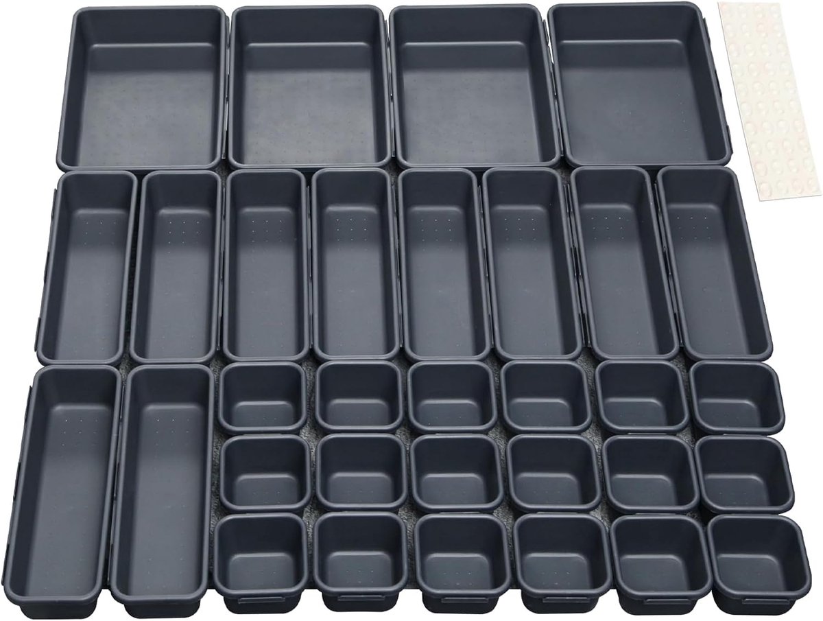 Organizer systeem 32 vakken - zwarte scheiders - met 40 silicone antislip ballen - ideaal voor keuken en badkamer - ShopVlot
