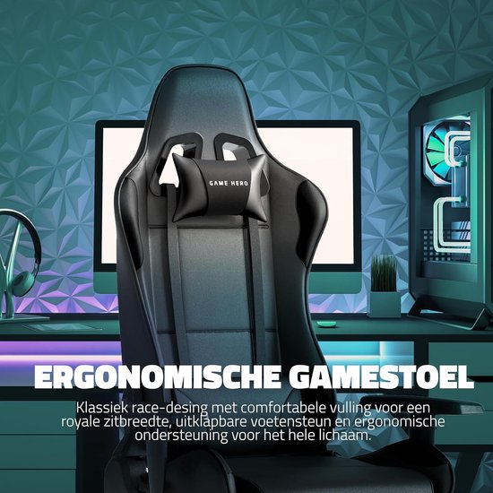 Gaming stoel met voetsteun - verstelbare rugleuning en armsteunen - premium ergonomisch ontwerp - ultiem comfort - ShopVlot — afbeelding 2