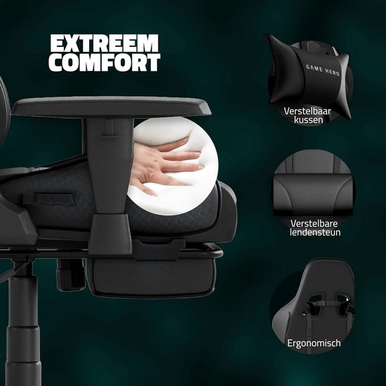 Gaming stoel met voetsteun - verstelbare rugleuning en armsteunen - premium ergonomisch ontwerp - ultiem comfort - ShopVlot — afbeelding 4