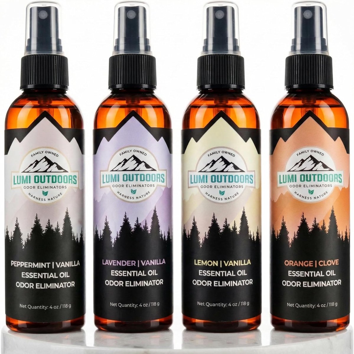 Natuurlijke luchtverfrisser spray - 4-pack met munt, vanille, lavendel, citroen, sinaasappel - ShopVlot