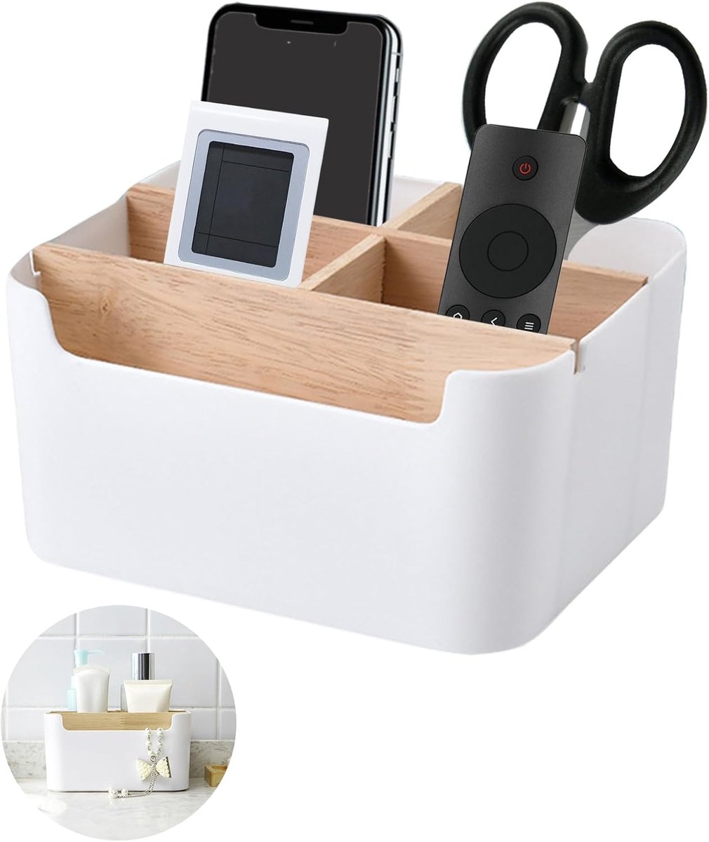 Bureau-organiser 5 vakken - Houten bureau-organiser - Ruimte voor pennen en kleine spullen - ShopVlot