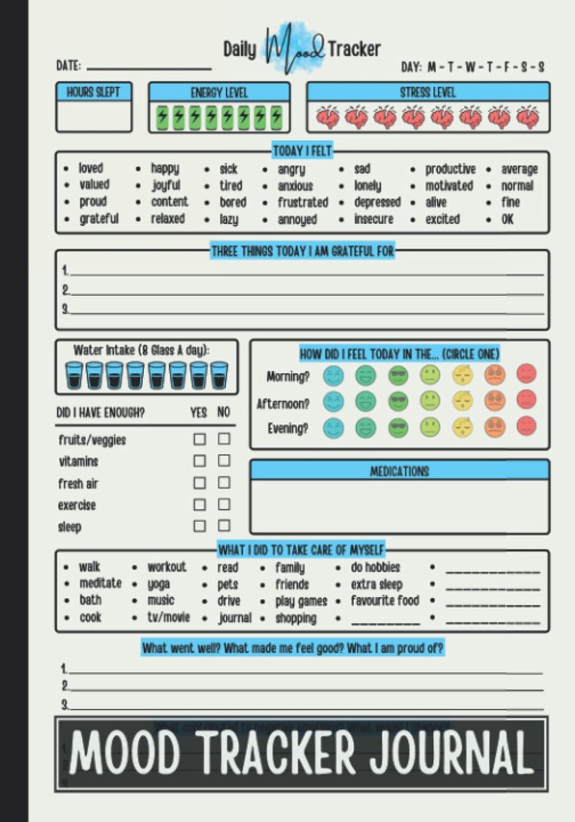 Mood Tracker Journal - Dagelijks mental health dagboek - Met prompts voor angstverlichting - ShopVlot