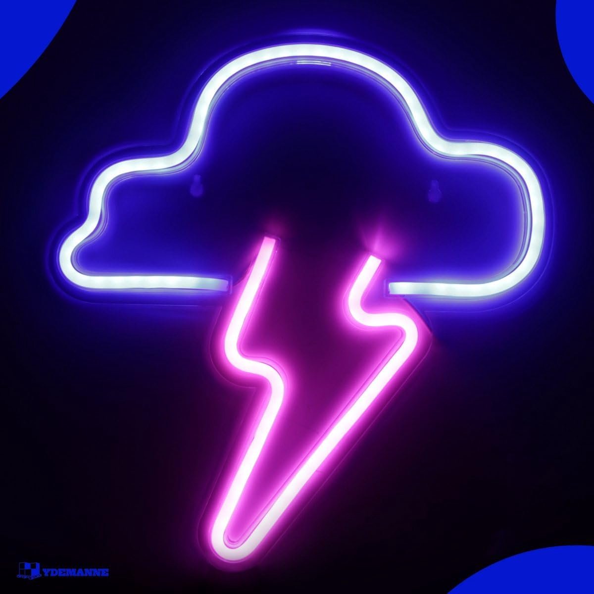 Neon Lamp - Wolk Bliksem Blauw/Roze - Inclusief Ophanghaken - Unieke Wandlamp - Sfeervolle Verlichting - SnelShoppen