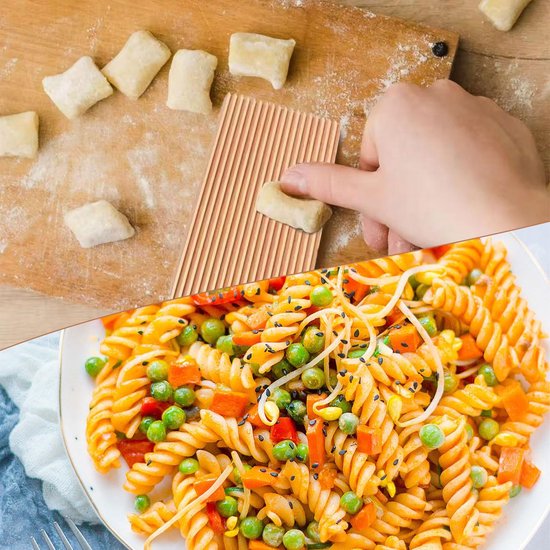 2 stuks pastaplanken, houten plank voor gnocchi, gnocchi-plank voor garganelis en met houten stokjes voor tortellini, pasta en macaroni — afbeelding 5
