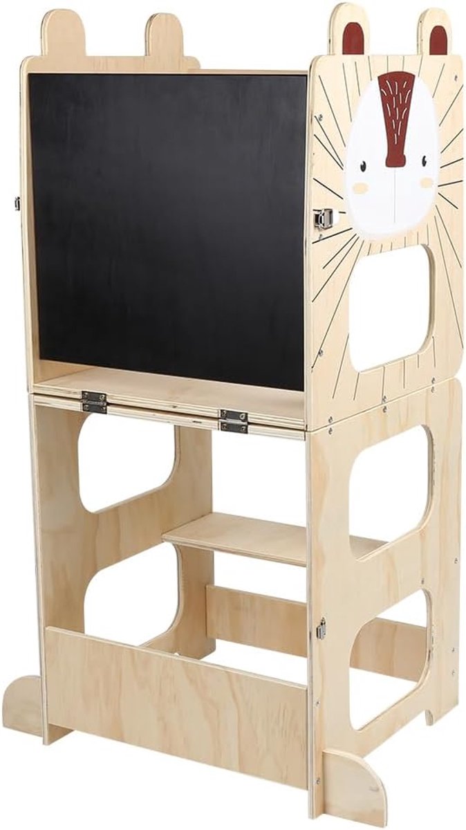Leertoren met schoolbord, veelzijdig en veilig voor kinderen, 2-in-1 leerstoel, ideaal voor leren, tekenen en spelen thuis (87 x 42 x 38,5 cm) (egel)