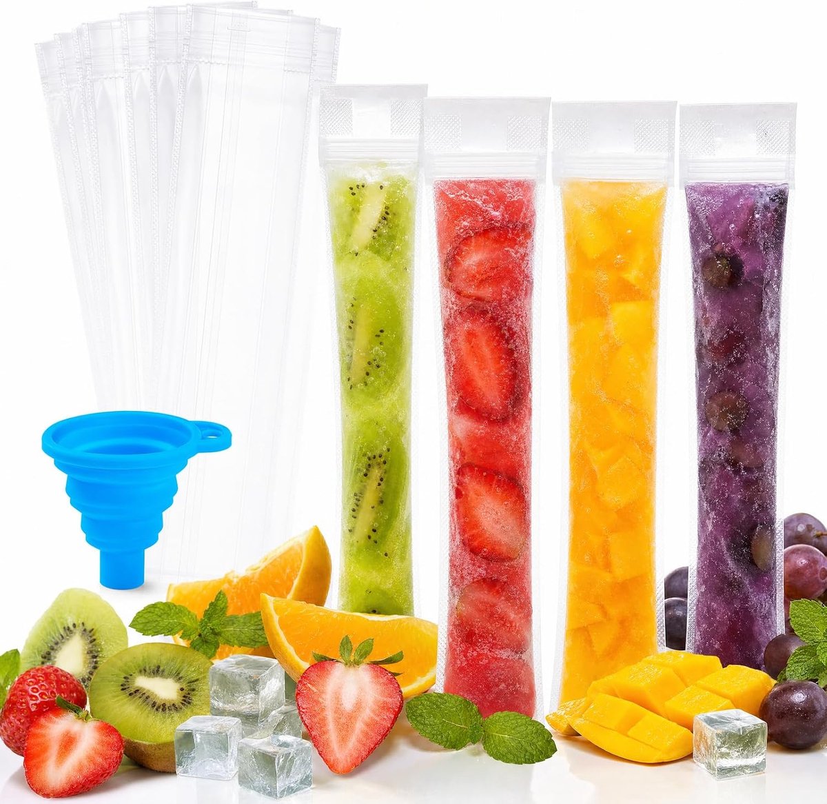 Waterijs zakjes 150 Stuks, 130 ml vulbare ijsvormpjes van BPA-vrij PE voor zelfgemaakt waterijs, yoghurt en sap