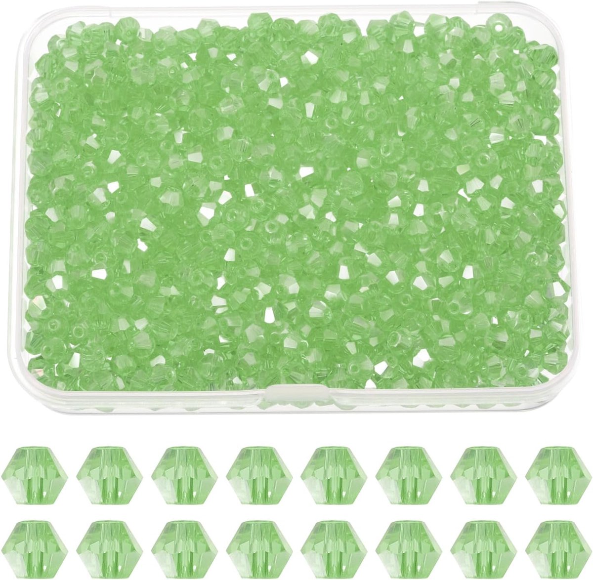 Kralen, Facetteerde Glazen Spacerkralen met Doos voor Sieraden Maken Armband Ketting Oorbellen DIY Zonnevangst Knutselen, Licht Groen