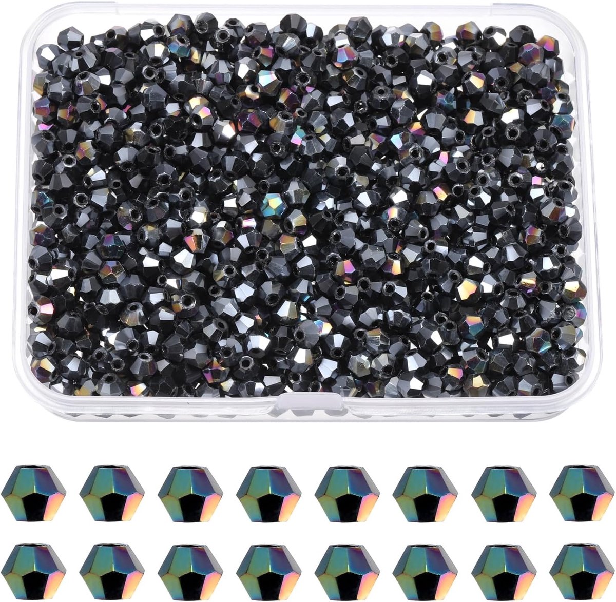Kralen, Facetteerde Glazen Spacerkralen met Doos voor Sieraden Maken Armband Ketting Oorbellen DIY Zonnevangst Knutselen, Zwart AB