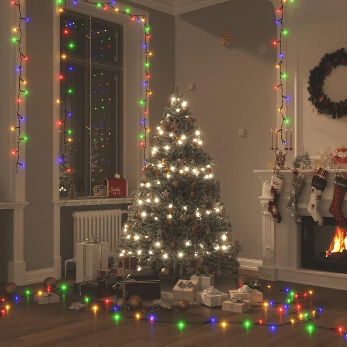 LED Fairy Lights Kerstboom Verlichting Kerstboom Lichtnet Boomgordijn Kerstdecoratie Kerstboomverlichting met 150 LEDs Multicolor 15 m PVC