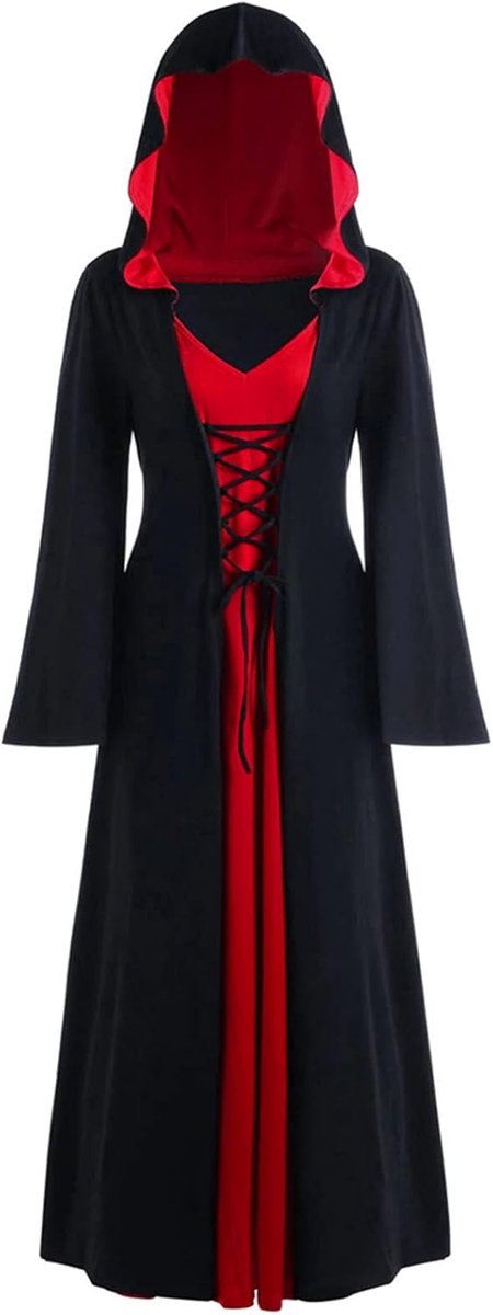 Vintage Heksenjurk, Renaissance Middeleeuws Kostuum Jurk Halloween Vampier Heks Hooded Kostuum