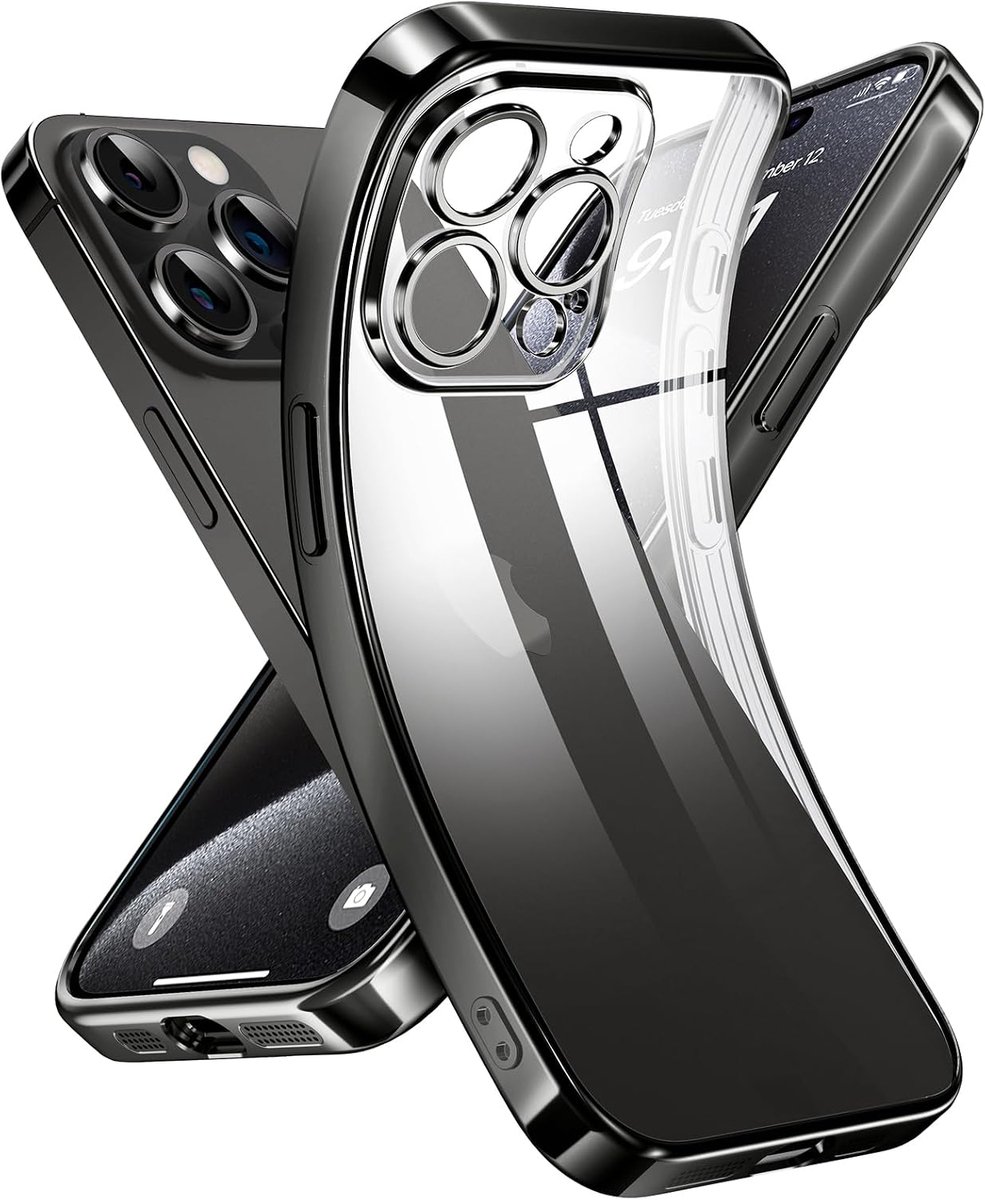 Kristalhelder Hoesje voor iPhone, [Verkleurt Niet] [Camerabescherming] Transparante Schokbestendige, Zachte Siliconen Slanke Hoes voor iPhone 15 Pro 6,1'', Zwart