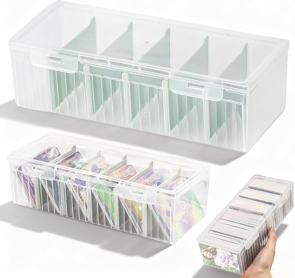 2 stuks Vokabelbox, Transparante kaartjesbox met Afneembare scheidingsplaten, kaartenbox met deksel voor maximaal 600 kaarten voor leerkaarten, visitekaartjes, notities, 23,5 x 9,5 x 6,8 cm