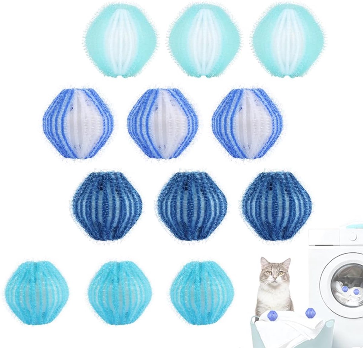 12 stuks dierenhaarverwijderaar in de wasmachine herbruikbare pluisballen in de wasmachine voor kattenontharing, pluisjes en pluisjes voor de wasverzorging