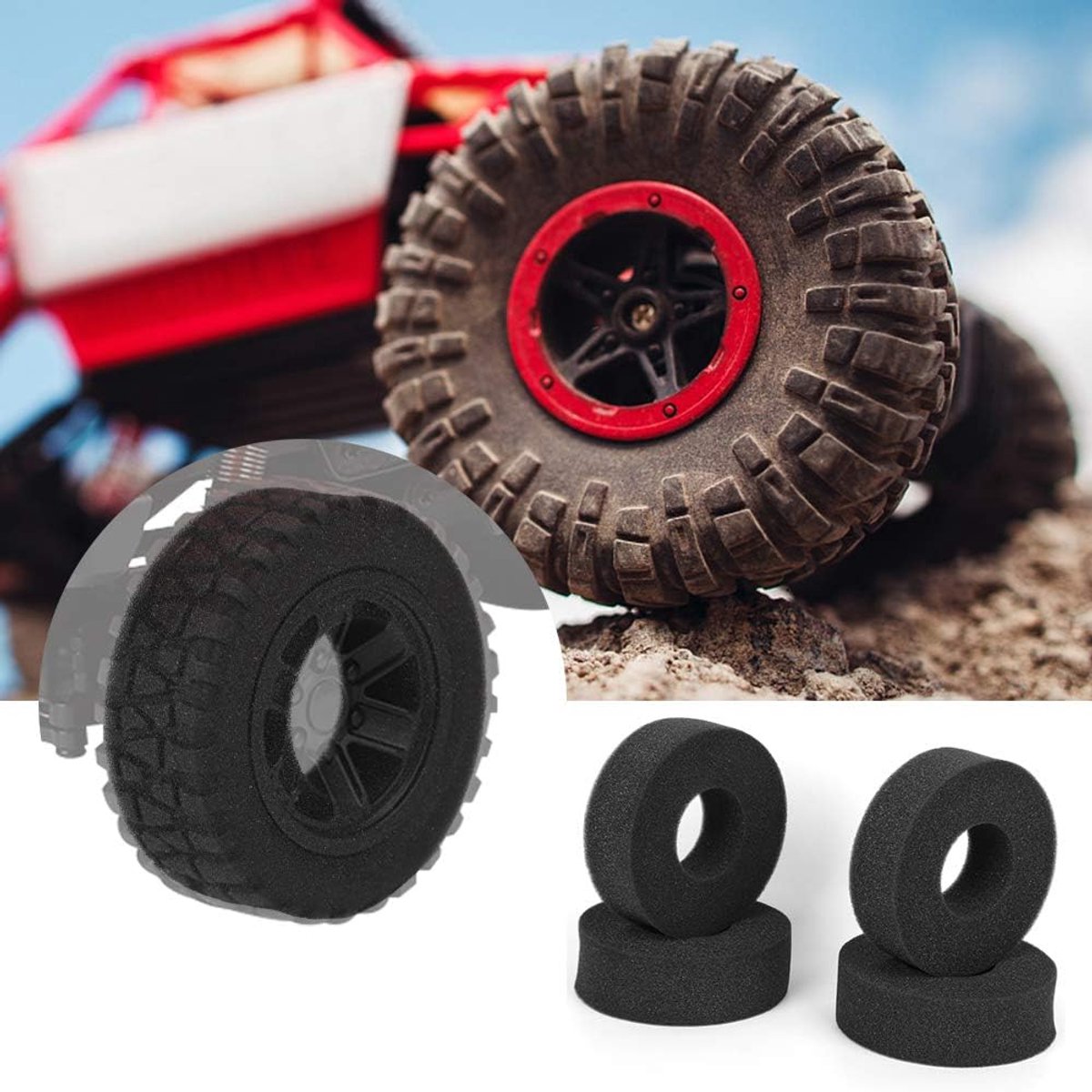 1.9 Schuimen Rc Tire Foam Inserts Zwart 4 Stuks 1.9 Inch Spons Band Insert Inlay Zwart Perfecte Matching Band voor Model Rcwler