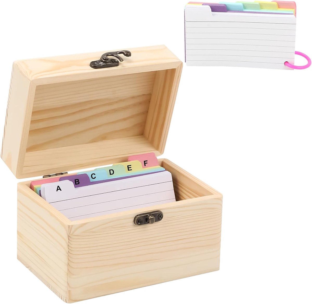 Kaarthouder 3 x 5 inch, 150 stuks zware indexkaarten Business Organizer Houten Receptdoos, Houten Flashcard Notecard Opbergdoos voor Visitekaartjes, School Kantoor