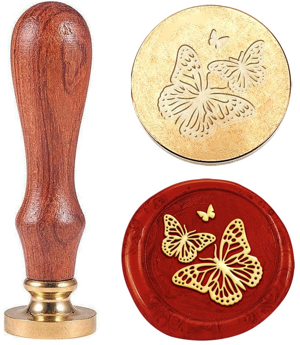 1 stuk vintage waszegelstempel vlinders zegelwas stempel 25 mm afneembare messing stempelkop met houten handvat voor enveloppen, uitnodigingen, bruiloftsversieringen, decoratie