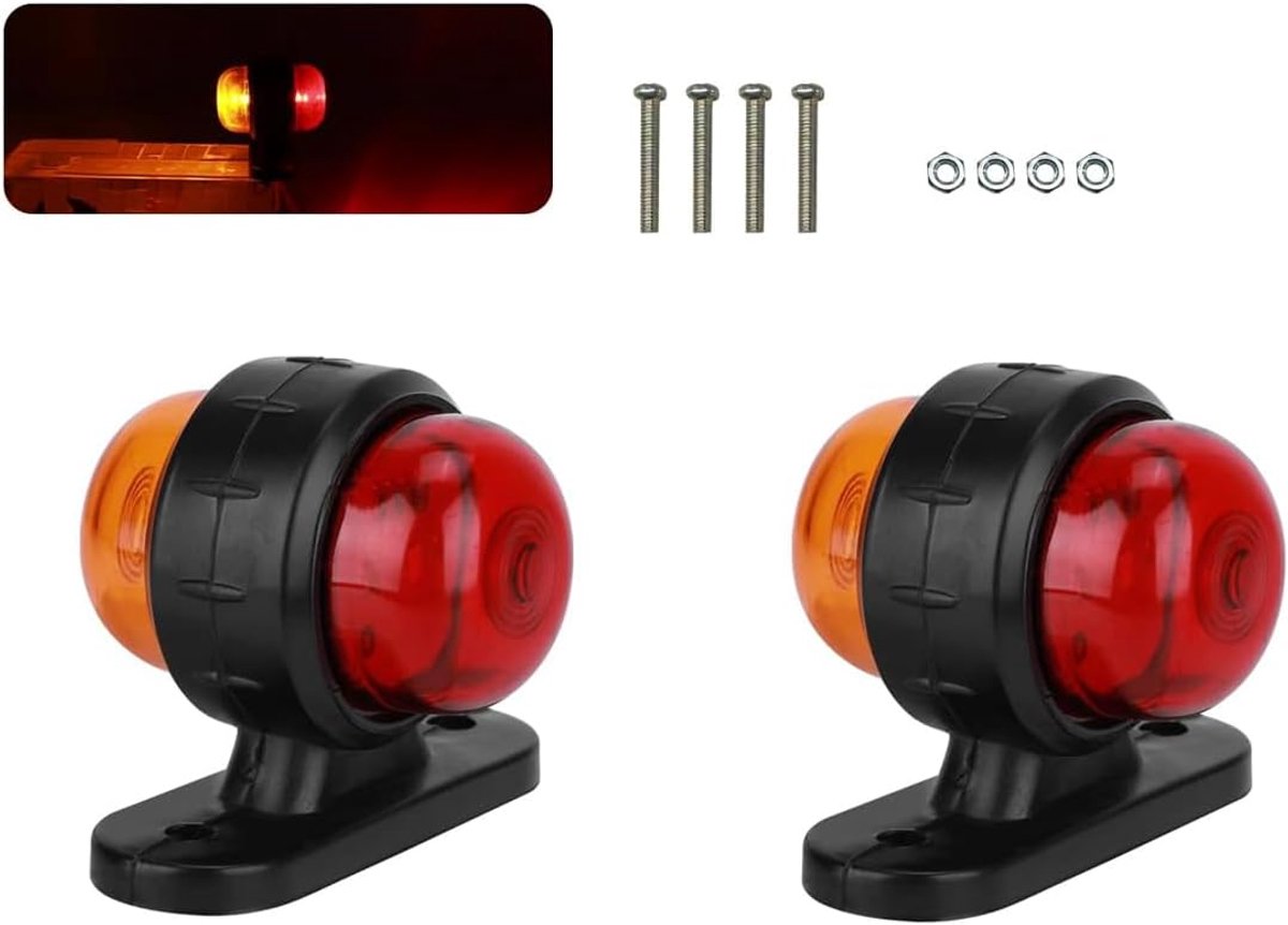2-pack LED-zijmarkeringslichten voor aanhangwagens Geel Rood Dubbelzijdig Waarschuwingslampjes voor vrachtwagen met vrachtwagen RV Caravan