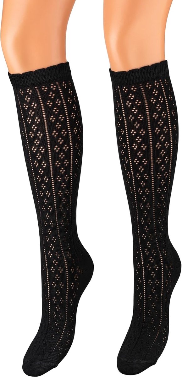1 paar dirndlkousen voor dames, lange klederdrachtkousen met haaklook, klederdrachtkousen van katoen, klederdracht