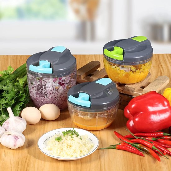 Mini Hakmolen, 520 ml Handmatige Hakmolen BPA-vrij, uienhakker, hakmolen en mengen voor groenten, uien, knoflook, gember, noten, kruiden, vruchten (Grijs groen) van MINI — afbeelding 2