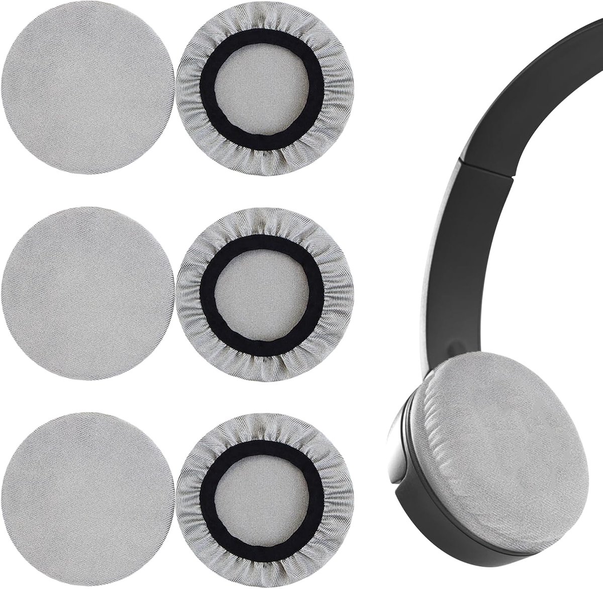 Set van 6 stretch-oortelefoonhoezen, gebreide beschermhoezen, anti-vuil, wasbare hoezen (grijs, 6-8 cm)