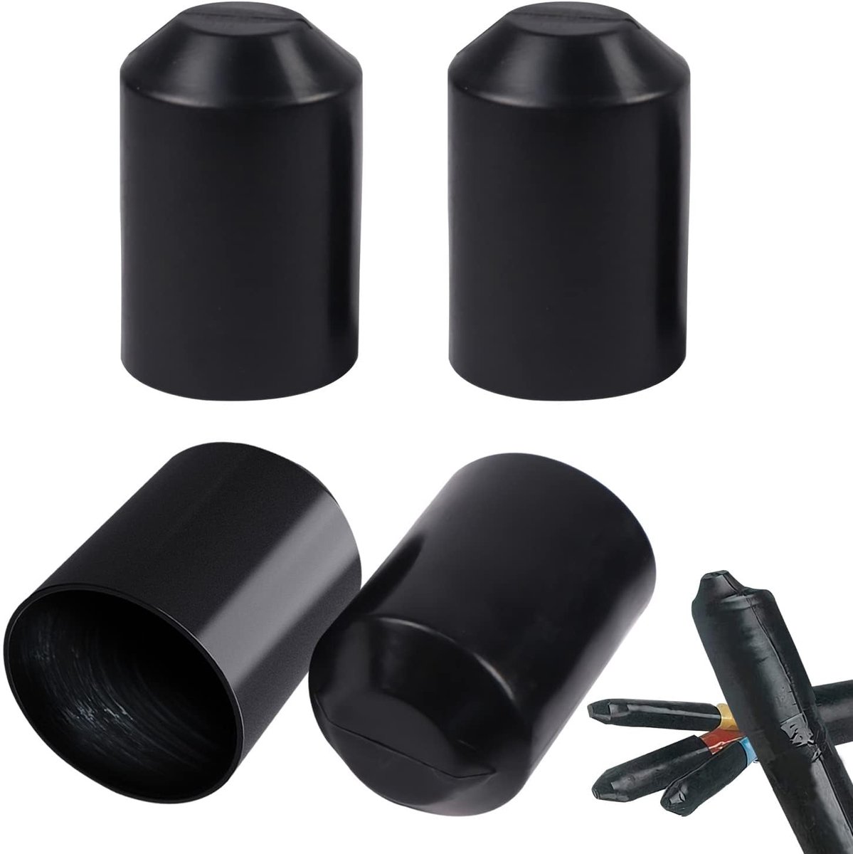 Krimpkous, krimpkappen, 80 mm, warme krimp-eindkap, hittekrimpbuis, waterdichte isolatie bescherming voor kabeluiteinde, 4 stuks (80 mm)