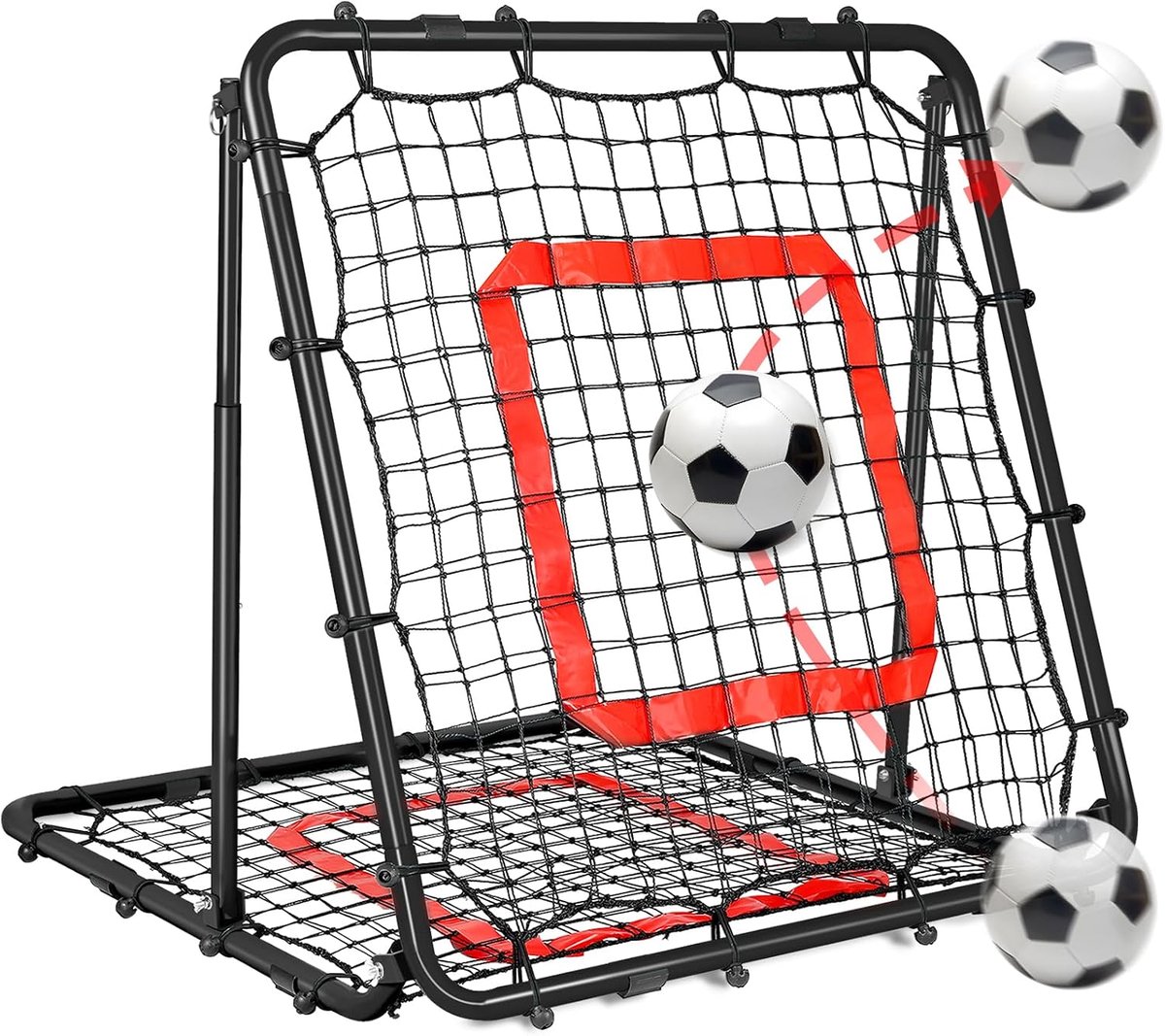 Voetbal-rebound-net, 120cm x 120cm/85cm x 85cm terugslagnet voor volleybal, dubbellaags PE-net, verstelbare hoek, competentietraining voor voetbal, volleybal en basketbal
