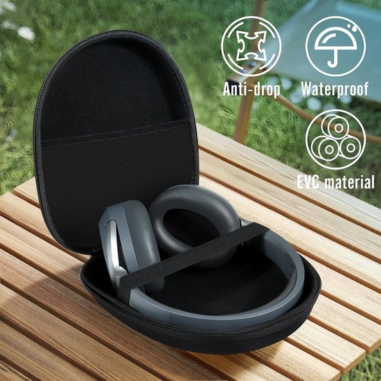 Beschermhoes voor over-ear hoofdtelefoon, headset en oortelefoon - premium beschermhoes met robuuste hoes, reis- en opbergtas in zwart, afmetingen 21 x 18,5 x 6 cm — afbeelding 2