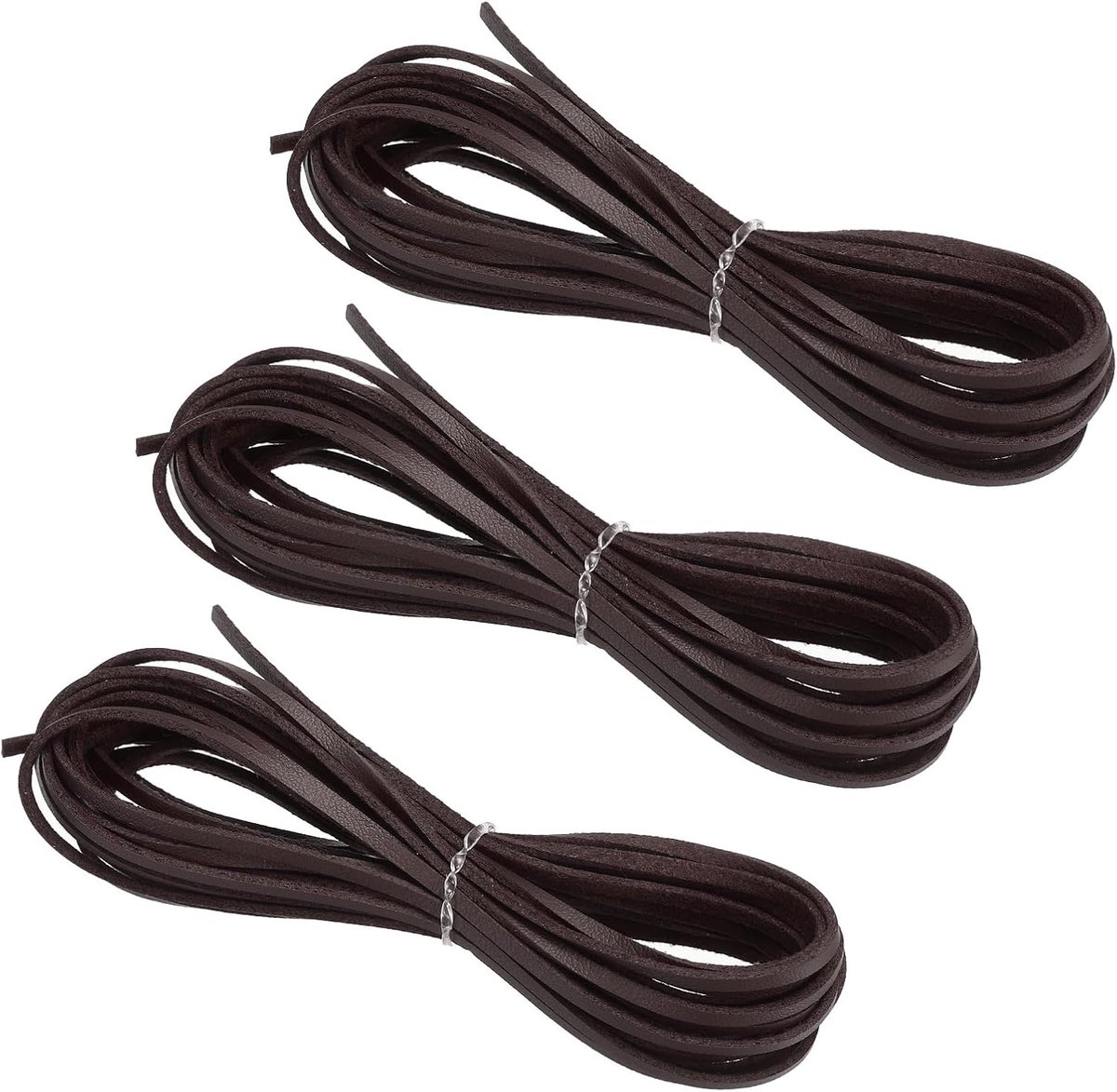 Kunstsuède lederen koord, 3 rollen 3 mm x 5,5 meter platte synthetische lederen strips voor ketting armband sieraden kralen doe-het-zelf ambachten, donkerbruin (totaal 16,5 meter)