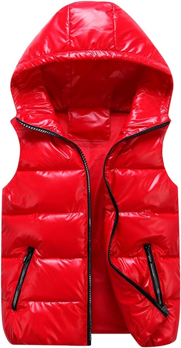 Gewatteerd vest voor heren en dames, glanzend, gevoerd, mouwloos, licht vest met capuchon, uniseks