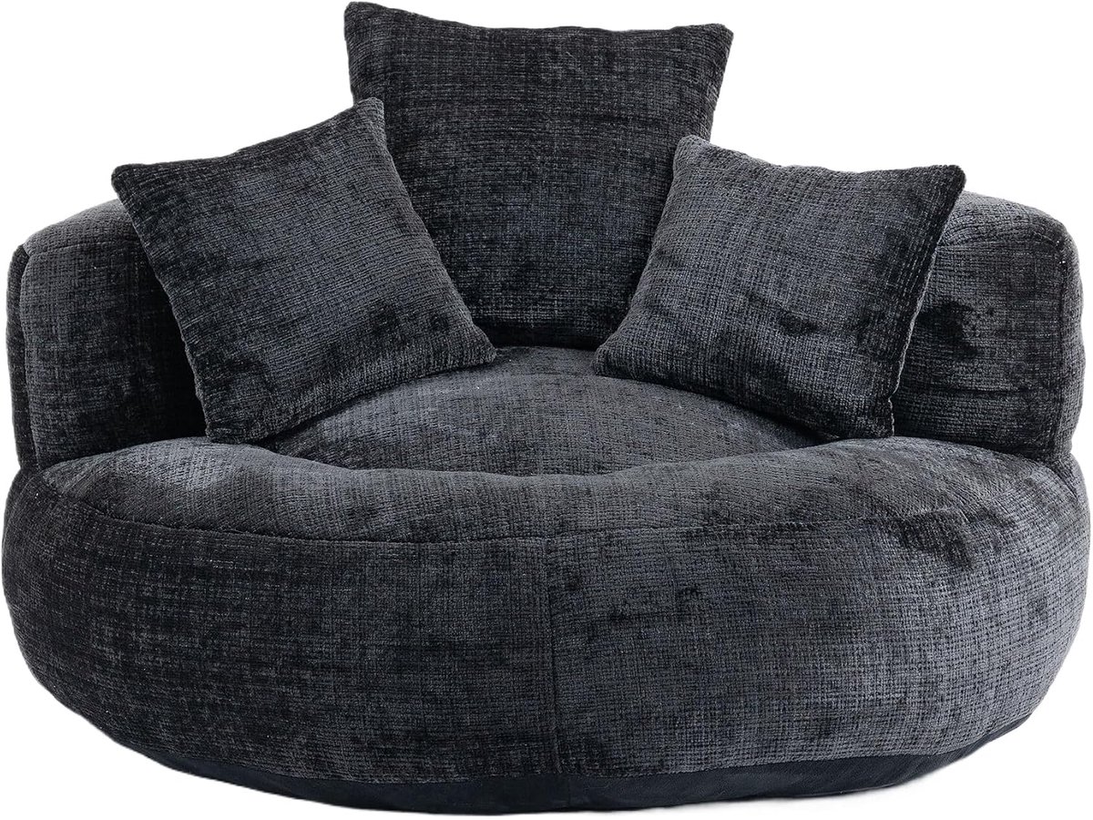 Sofa Zitzak Stoel met hoge rugleuning, zitzak met armleuningen, eenpersoons gaming-sofa stoel voor slaapkamer, indoor & outdoor (Black-Chenille)
