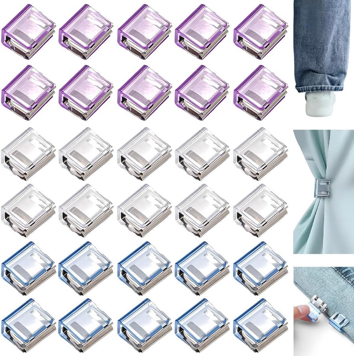 30 stuks korte broekspijpclips, verstelbare bevestigingsclips voor broekspijpen, onzichtbare beenschortening clips, broekrandclip, instant schorting voor jeans, broeken, jurken (gemengde kleuren