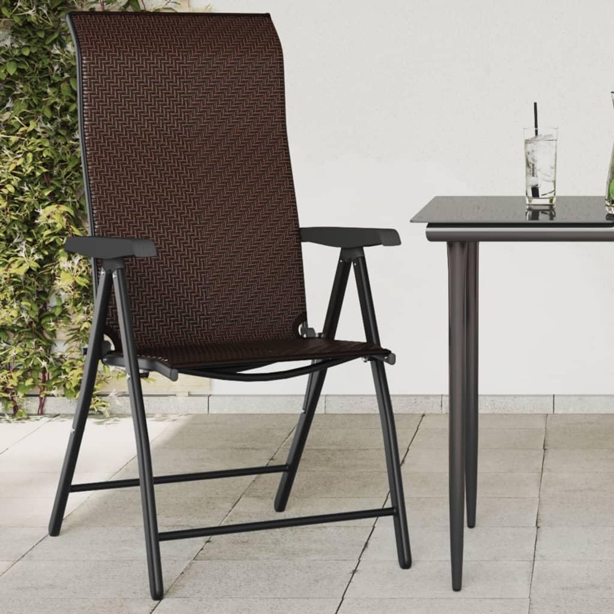 Tuinstoelen, 4 stuks, inklapbaar, bruin polyrotan, balkonstoel, tuinstoel, balkonstoelen, terrasstoel, tuinmeubelstoelen voor tuin, balkon, terras