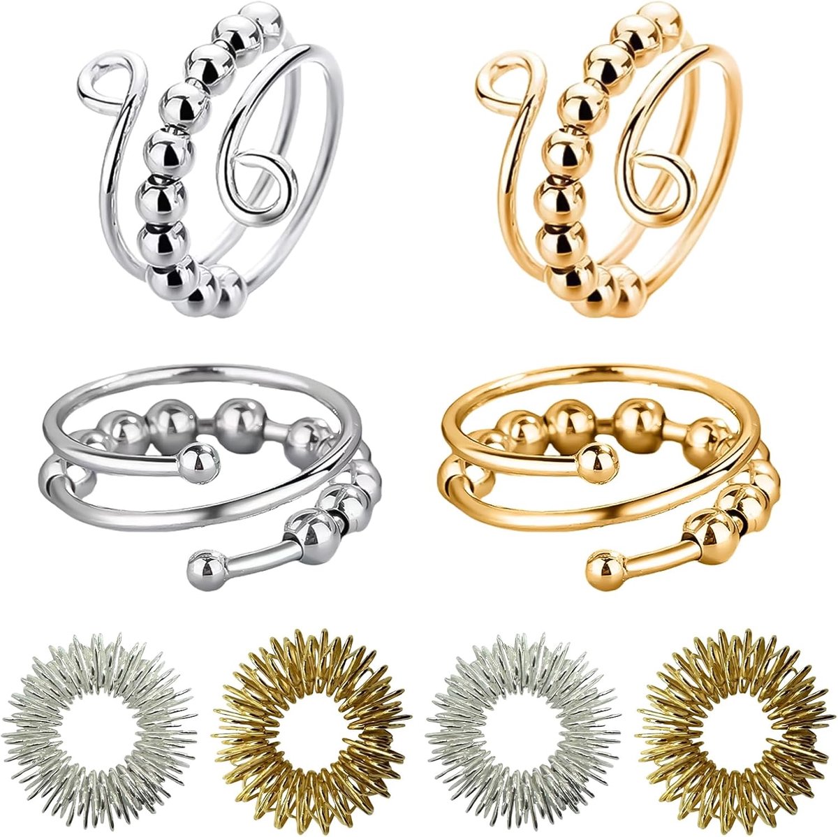 Ringen, accupressuurringen met acupressuurringenset, verstelbare anti-stress ring, efficiënte verlichting van angsten en antistress ringen voor meisjes en vrouwen, vermindert