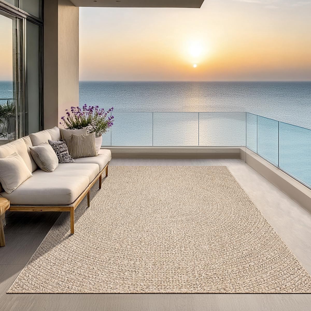 The carpet Kansas - stevige binnen- en buitentapijt in natuurlijke jute-look, weerbestendig, geschikt voor terras en tuin, ruitpatroon, Natuur, 200 x 290 cm