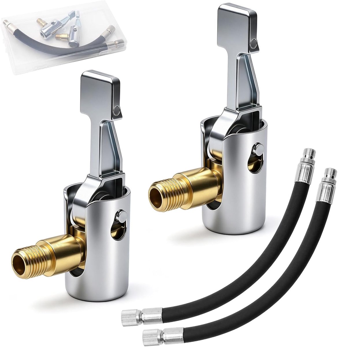 Ventieladapterset, compatibel met Bosch EasyPump, 4-delig, 2 x 8 mm autoventieladapter, 2 bandenpompslangen, geschikt voor autobanden, fietsen en ballen, met opbergdoos