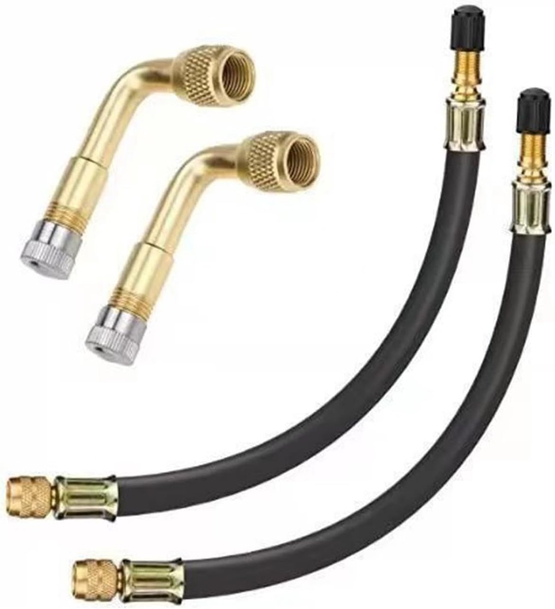 2 stuks bandenventielverlenging, autoventieladapter, 90 graden autoventielverlenging en 210 mm flexibele rubberen bandenventielverlenger, hoekventielverlenging, voor auto, motorfiets, fiets, scooter