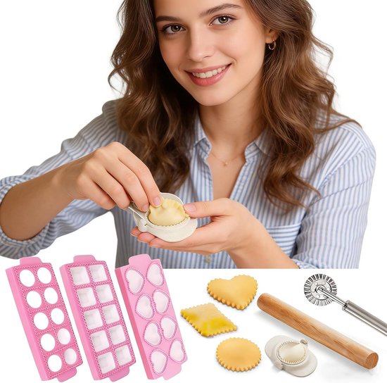 6 Stuks Ravioli Mould, Pasta Maker Set met Gnocchi Board Rolling Pin Dumpling, Plastic Maker Stempel Cutters Keukengeredschap Pasta Maken Accessoires voor Ravioli, Dumplings, Cookies — afbeelding 4