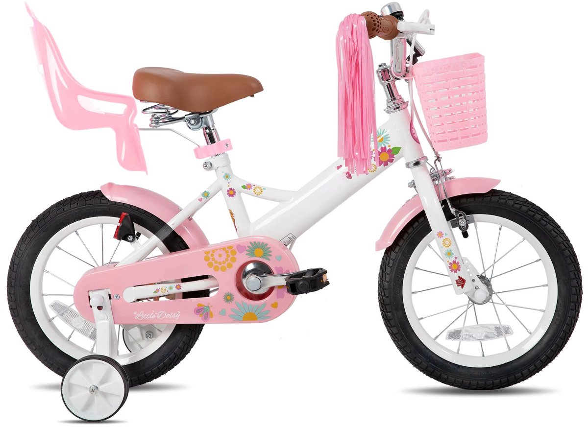 Kinderfiets – Voor meisjes 2–7 jaar – Met poppenfietszadel, streamers, vlag en nummerplaat – Pink2-12 Inch